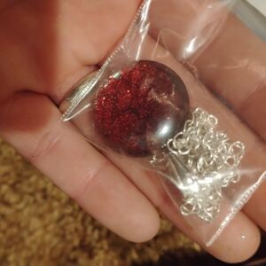 Red Glitter Pendant Necklace